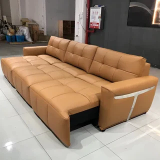 Electric Sofa Bed with Genuine Leather and Reclining Function for Home Cinema | MINGDIBAO