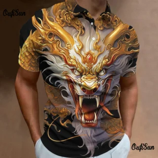 Fashion Polo T-Shirts For Men 3d Animal Dragon Printed Flower Men's Shirt Daily Casual Short Sleeved