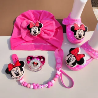 Girl Minnie Mouse hat shoes 3D image printed pacifier for baby New Disney Handmade baby shower gift