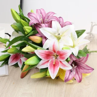 Real Looking 3D Printing Lily Branch Artificial Flowers White Fake Flowers Flores for Wedding Home