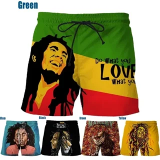 Rock Singer Bob Marley Reggae Rasta Pattern Board Shorts 3D Printing Men's Outdoor Leisure Sports
