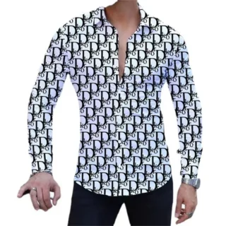 Summer casual fashion new men's long sleeve shirt Beach Party button brand letter 3D printed shirt