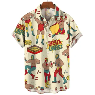 Vintage Men's Shirt 3d Mexican Wrestling Printed High-Quality Men's Clothing Loose Oversized Shirt