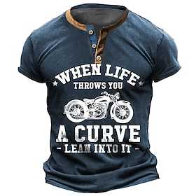 wenn das Leben dir eine Kurve wirft - lehne dich hinein - tägliche Briefzitate Sprüche Motorrad Athleisure Henley Street Style Herren 3D Print T-Shirt Tee Casu